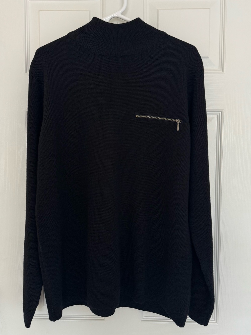 Men's Black Turtleneck Sweater with Zip Chest Pocket